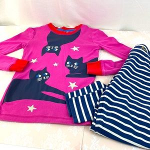Mini Boden Girls Pajama Set Size 7/8 Y 128cm Cats Long Sleeve